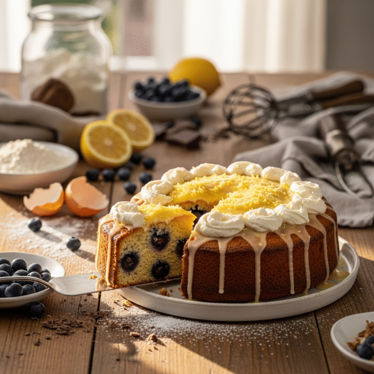 Moist Lemon Ricotta Cake (Bursting Blueberries)
