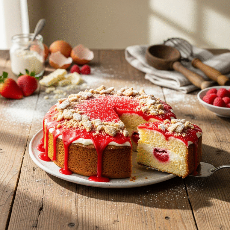 Creamy Strawberry Crunch Poke Cake (Easy Recipe)