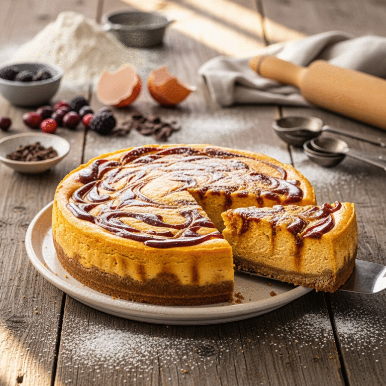 Creamy Pumpkin Cheesecake (Salted Caramel Swirl!)