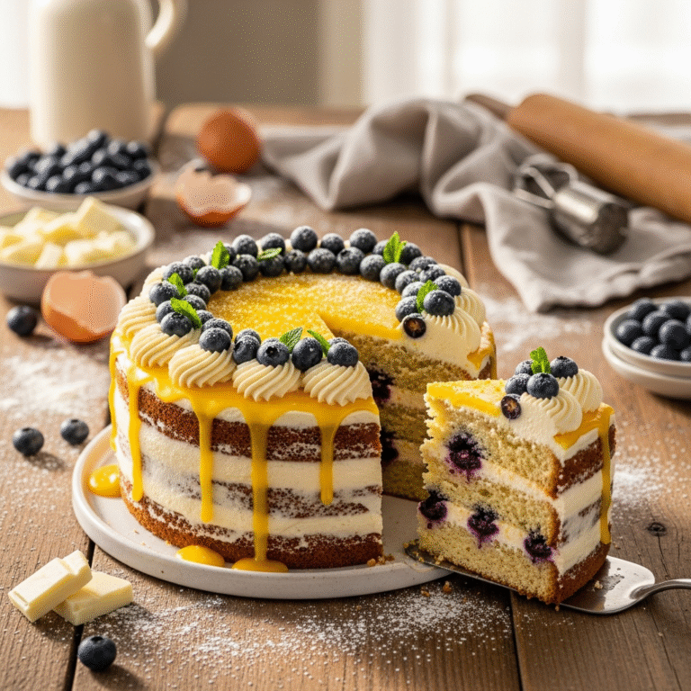 Moist Lemon Blueberry Cake (Creamy Frosting)