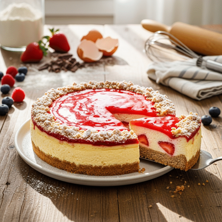 Creamy Strawberry Crunch Cheesecake (No-Crack Recipe)