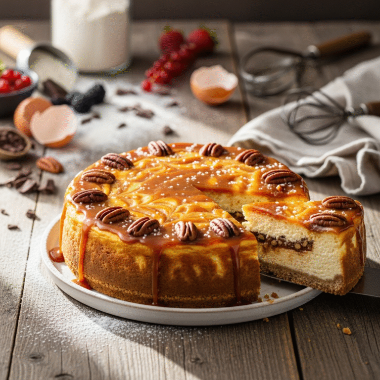 Silky Salted Caramel Cheesecake (Pecan Crust)